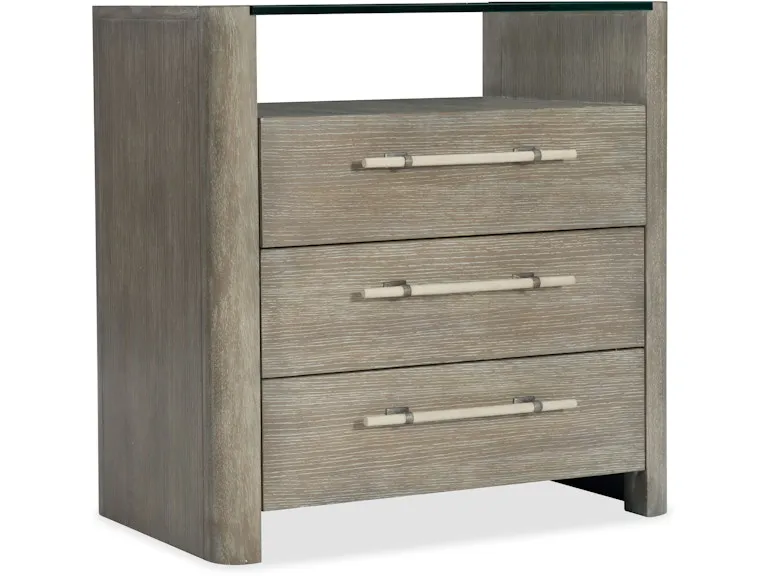 Modern Gray Nightstand with 3 Drawers and Open Shelf