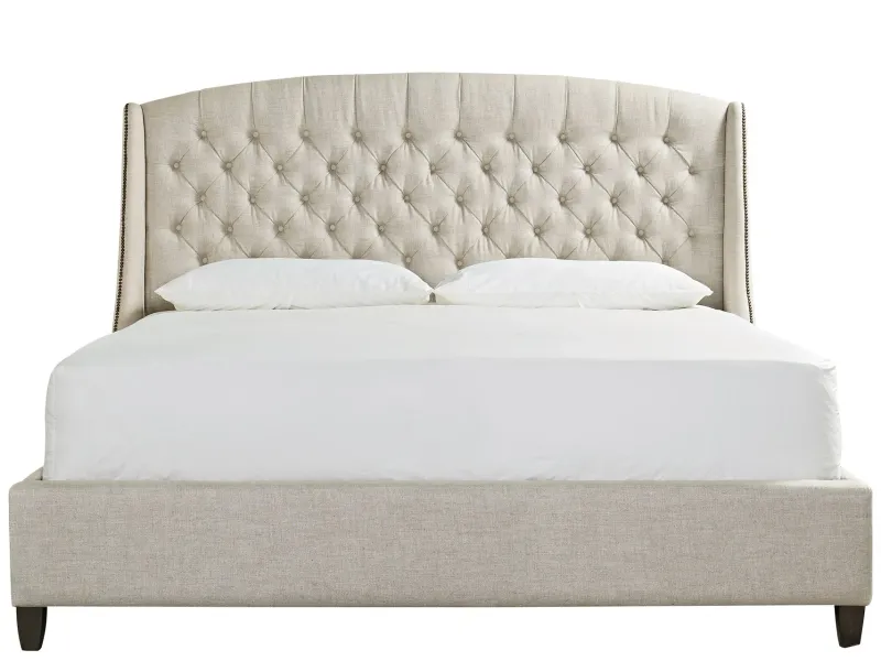 Beige Wingback Tufted Upholstered Queen Bed