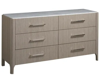 Modern Wood 6-Drawer Dresser with Stone Top