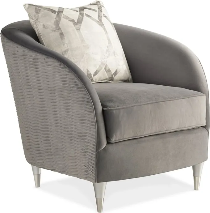 Gray Pleated Velvet Accent Chair with Silver Legs