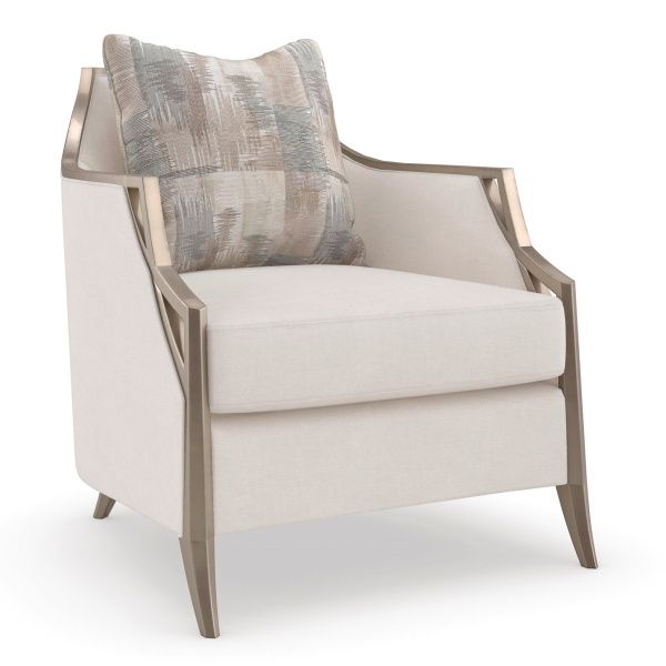 Ivory Upholstered Wood-Trimmed Lounge Chair