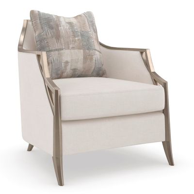 Ivory Upholstered Wood-Trimmed Lounge Chair