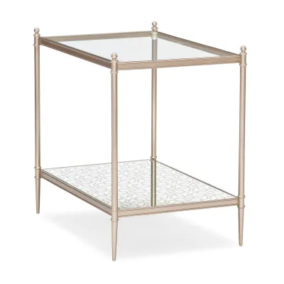 Silver Leaf Glass Side Table with Storage