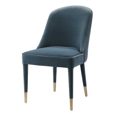 Set of 2 Teal Blue Velvet Dining Chairs