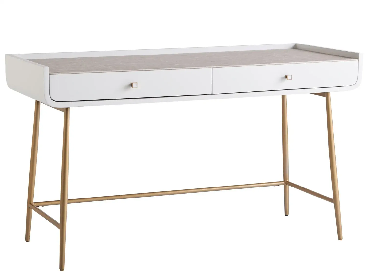 White Lacquer Wood Gold Metal Desk