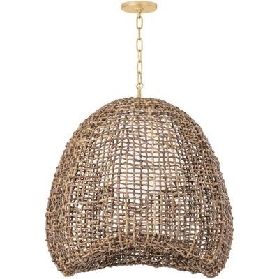 Natural Woven Basket Vintage Gold Metal Pendant