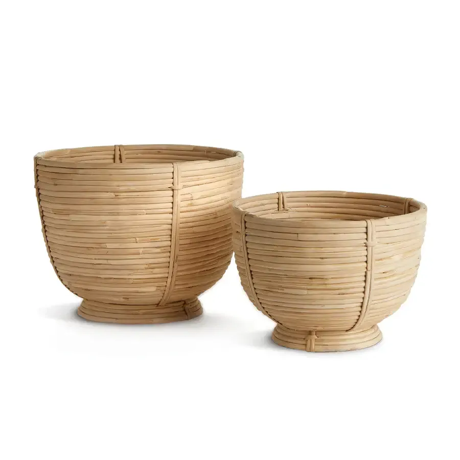 Cane Rattan Decorative Footed Bowls, Set of 2