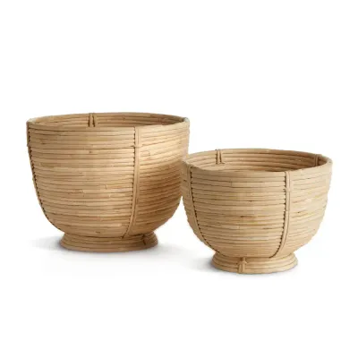 Cane Rattan Decorative Footed Bowls, Set of 2