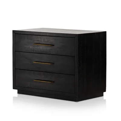 Modern Black Acacia Wood Drawer Nightstand Chest