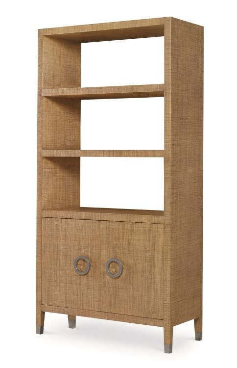 Sand Brown Raffia Open Back Bookcase with Doors