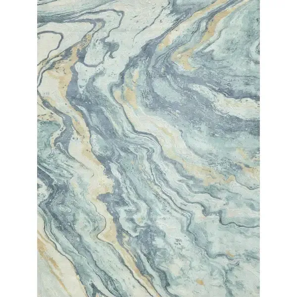 Abstract Hand-Loomed Area Rug in Blue, White, and Gold