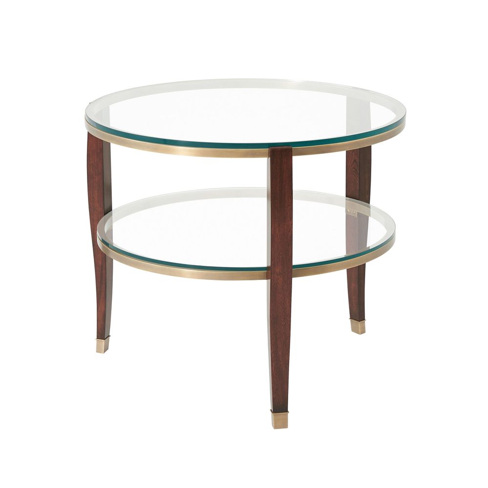 Brass and Glass Round Side Table with Storage