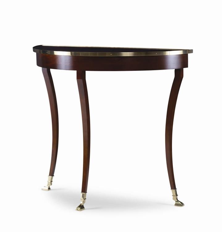 Modern Demilune Console Table with Brass Accents