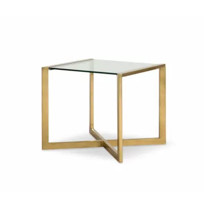 Modern X-Style Brass and Glass Side Table
