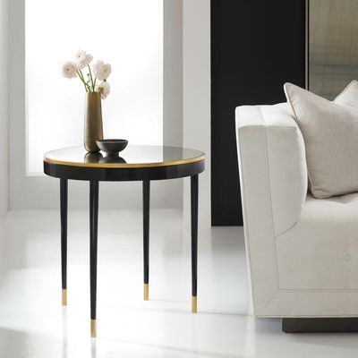 Black Round End Table with Antique Mirror top