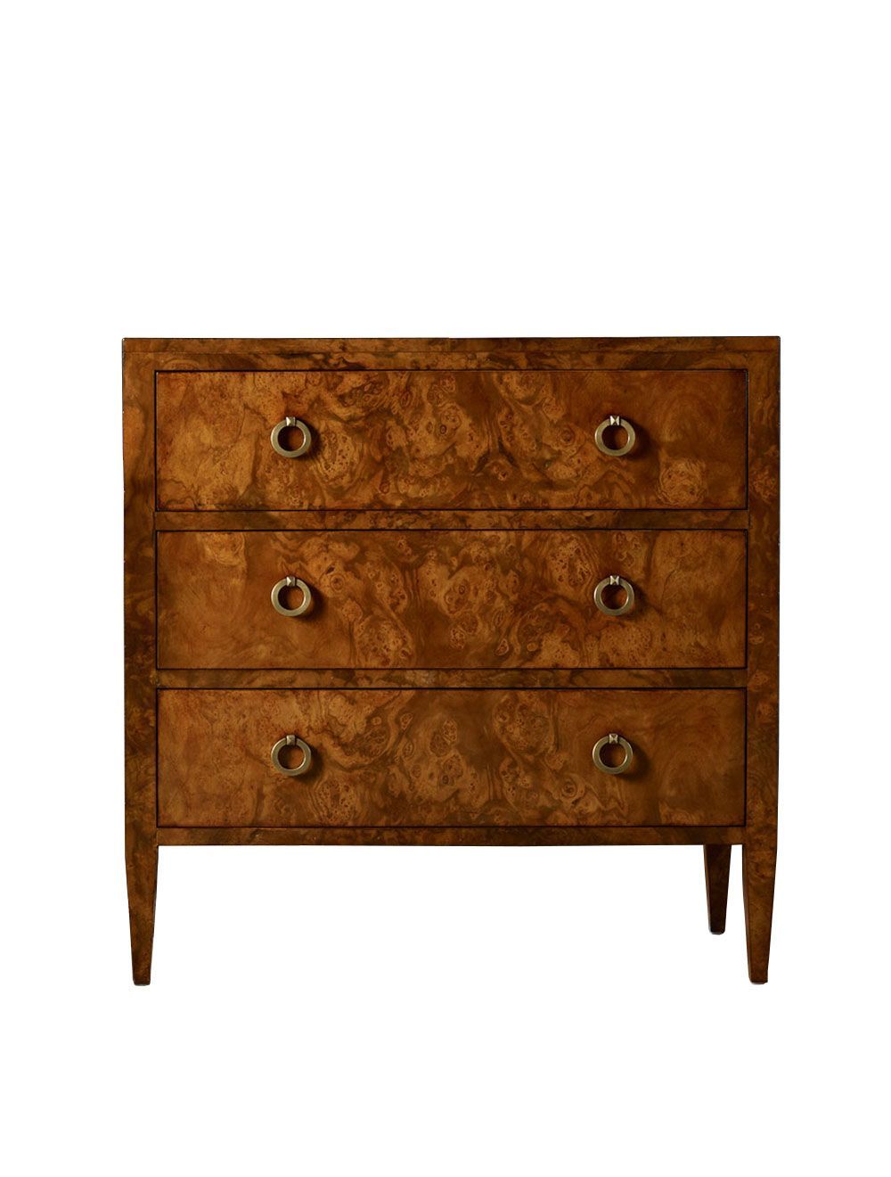 Modern Walnut Burl Veneer 3-Drawer Chest