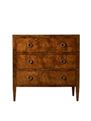 Modern Walnut Burl Veneer 3-Drawer Chest