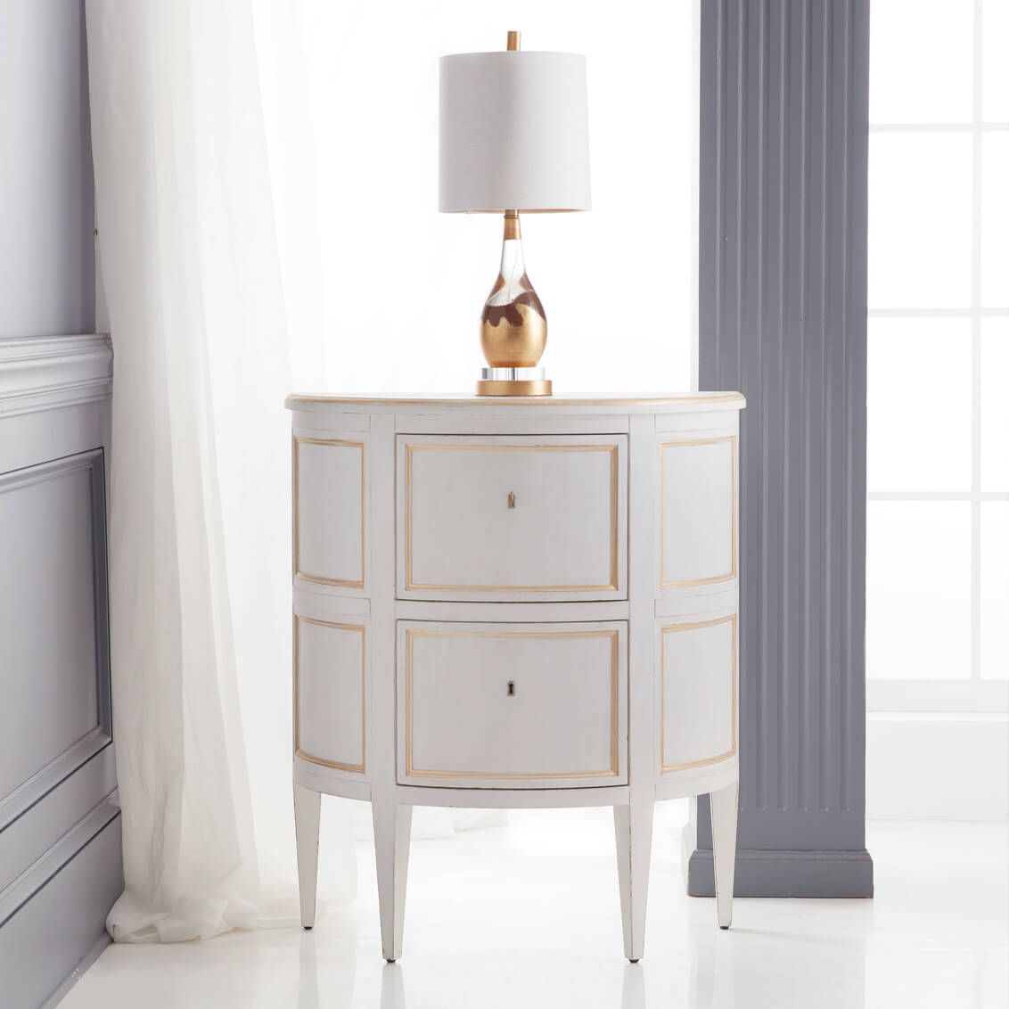 Demilune accent cabinet in white