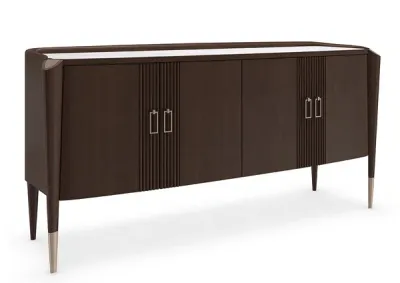 Modern Reeded 4-Door Sideboard with Stone Top