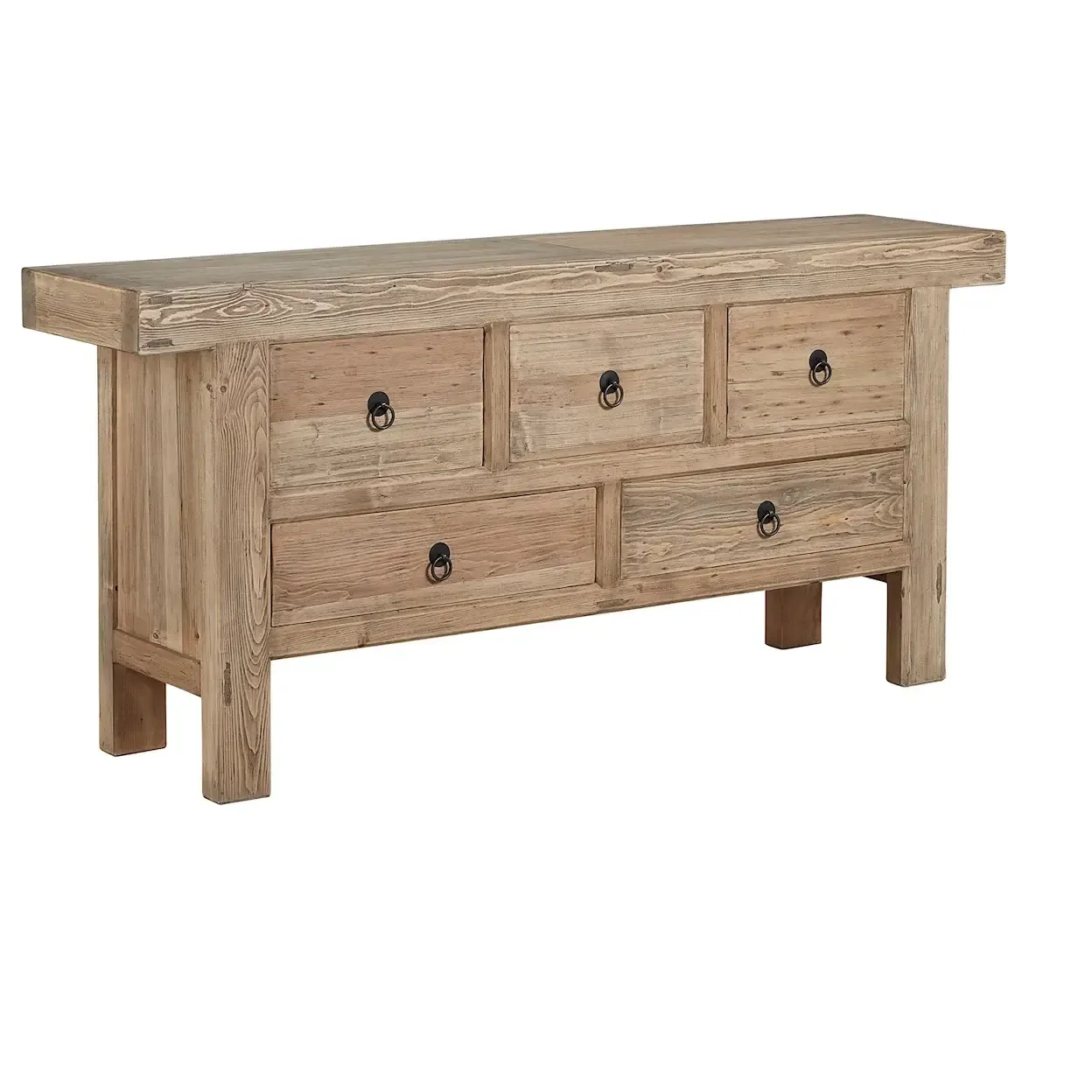 Rustic Old Pine 77-inch Five Drawer Buffet Server Sideboard