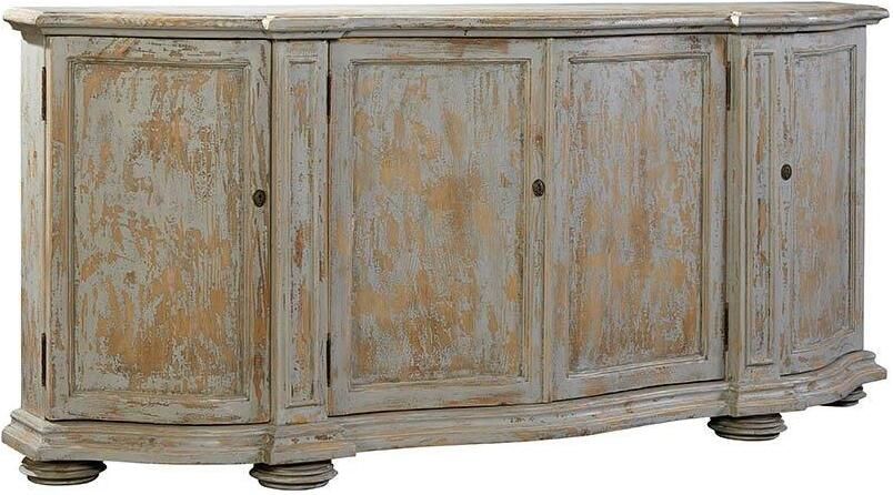 Blue washed 79-inch Curved Front Pine solid wood Sideboard