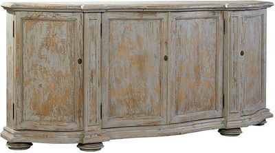 Blue washed 79-inch Curved Front Pine solid wood Sideboard