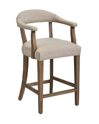 Beige upholstered weathered oak counter height stool with Back