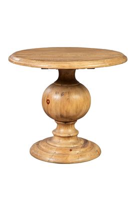 Handcrafted Round Turned Wood End Table with Bulbous Pedestal Base