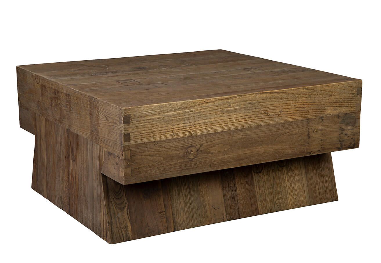 Rustic Brown Reclaimed Wood Square Block Coffee Table