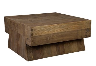 Rustic Brown Reclaimed Wood Square Block Coffee Table