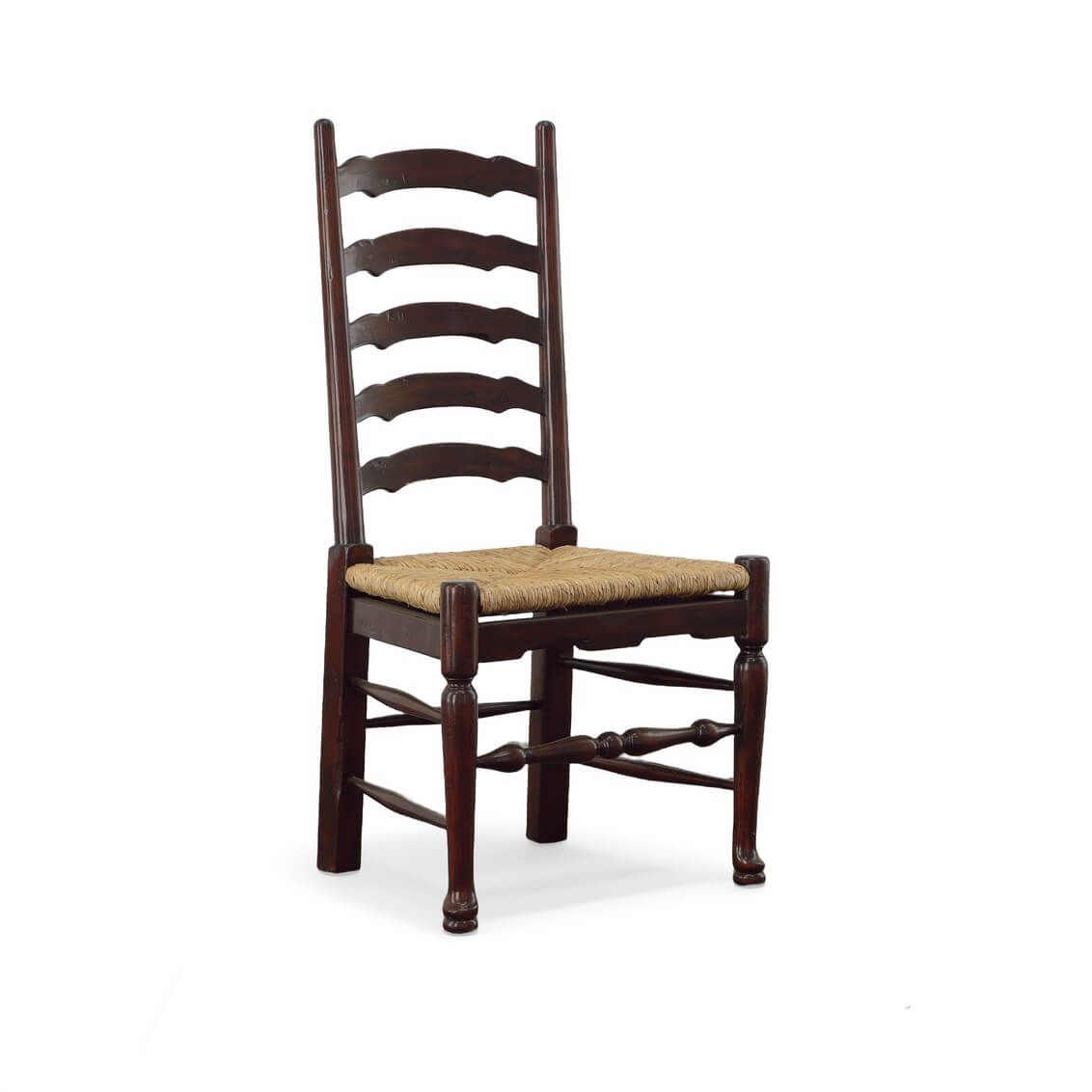Vintage Brown Ladder Back Dining Chair with Rush Seat