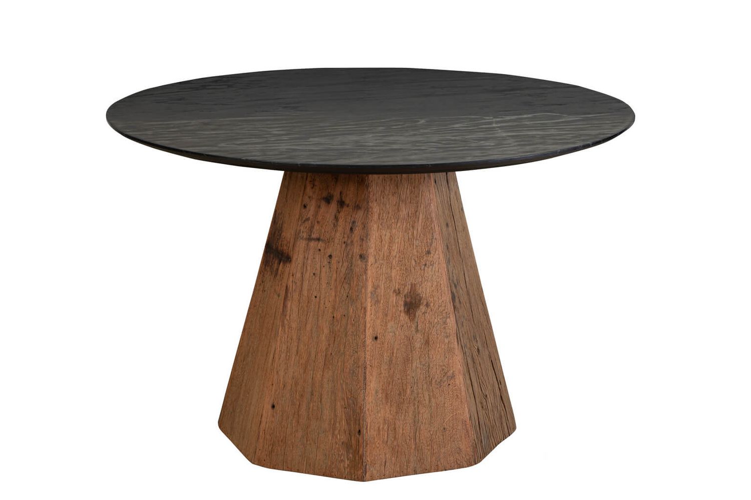 48 inch Round Black Marble Dining Table with Pedestal Wood Base