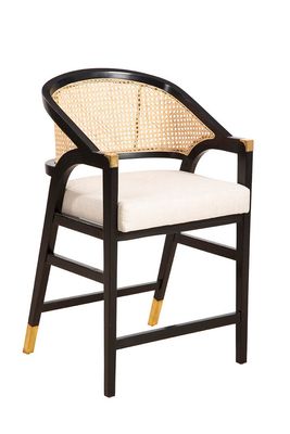 Modern Solid Wood Frame Cane Rattan Back Kitchen Counter Height Bar Stool in Black