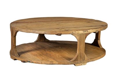 Rustic Solid Reclaimed Elm 47" Round Coffee Table with Storage Floor Shelf