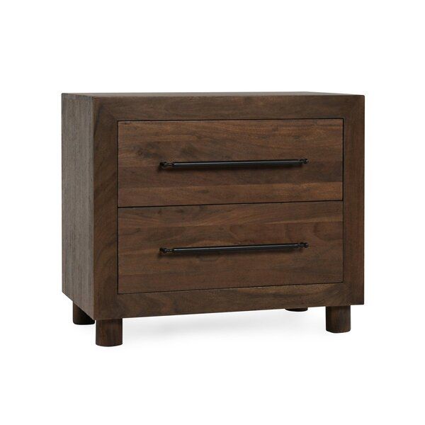 Two Drawer Modern Acacia Wood Nightstand in Dark Brown