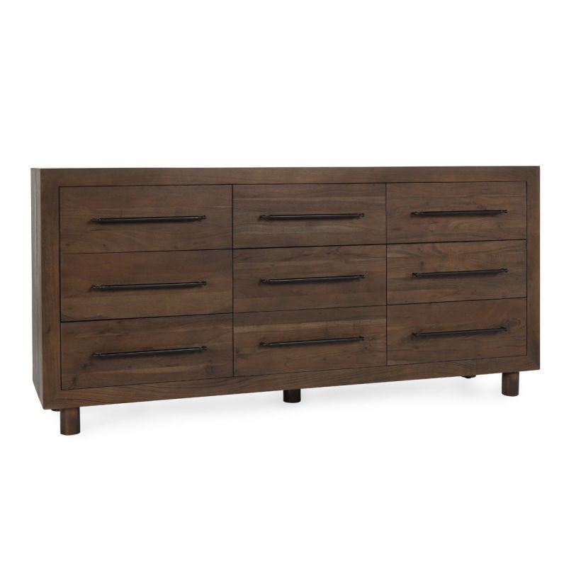 Modern Solid Acacia Wood 9-Drawer Dresser in Cocoa Brown