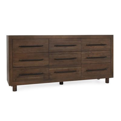 Modern Solid Acacia Wood 9-Drawer Dresser in Cocoa Brown