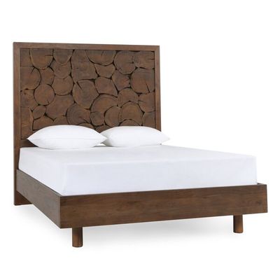 Modern Solid Acacia Wood King Headboard Bed in Cocoa Brown