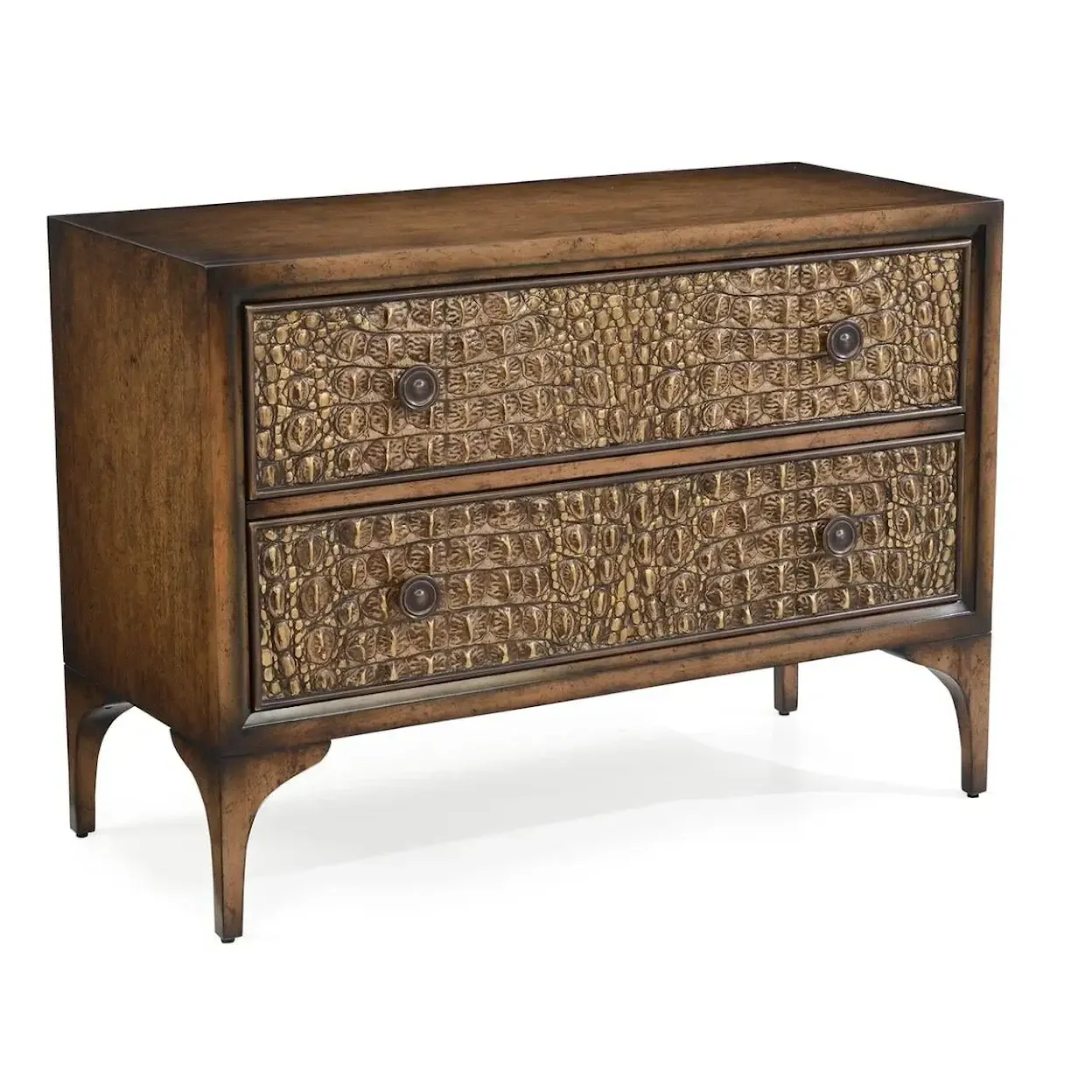 Brown Wood and Gold Faux Drawers Front Croc Bedside Chest Nightstand