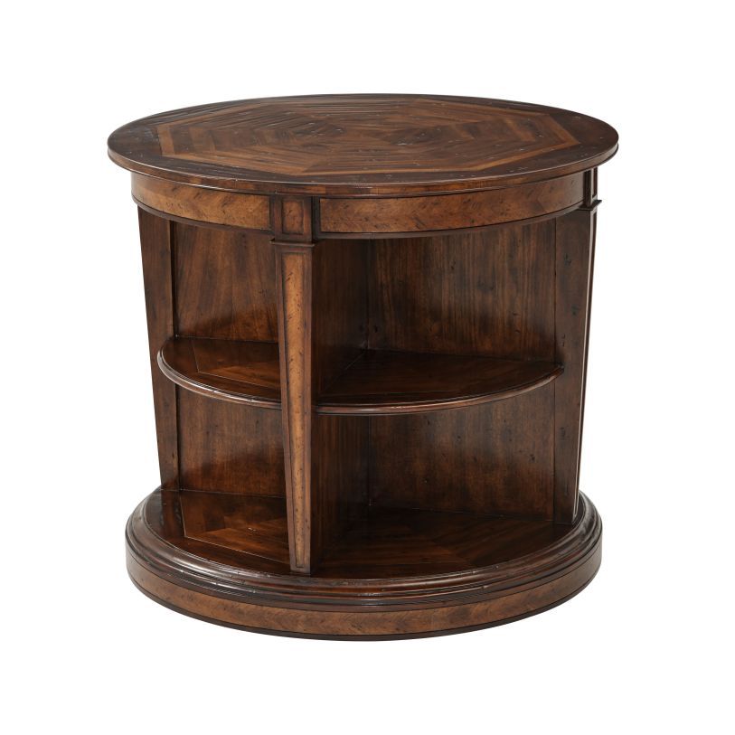 360 Round Rotating Side Table with Storage Bookshelf