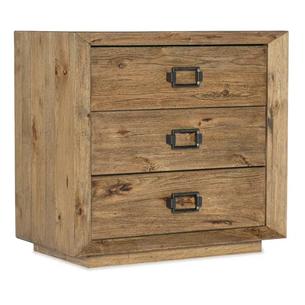 Vintage Natural Wood Color 3-Drawer 32" Nightstand With USB