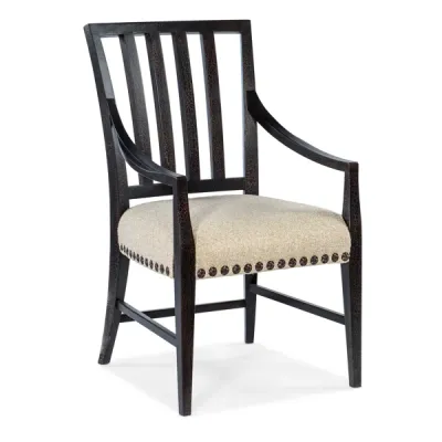 Black Slat Back Dining Armchair with Nail head Trim Cushion