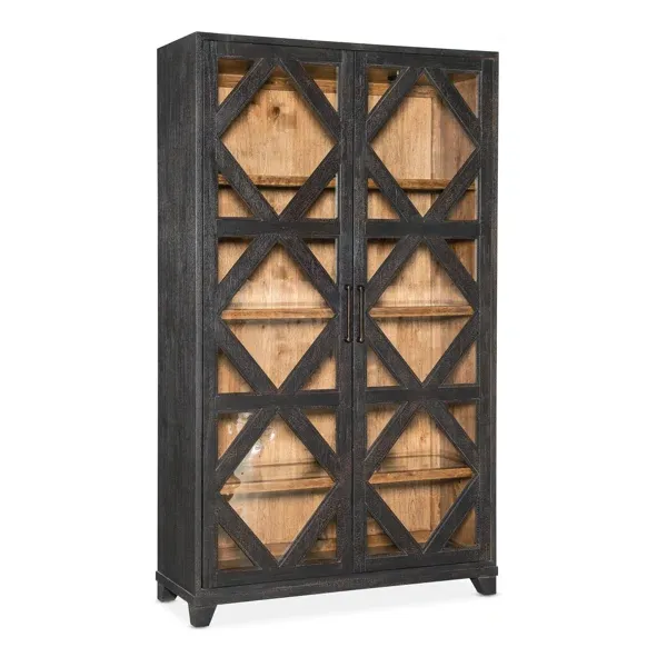 Black and Natural Brown Wood Lighted Dispaly Cabinet