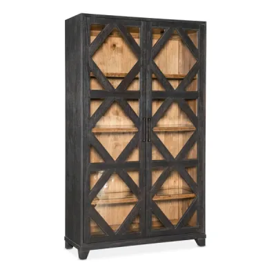 Black and Natural Brown Wood Lighted Dispaly Cabinet