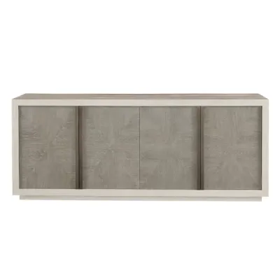 Modern Two-Tone Gray and Beige 4-Door Entertainment Credenza
