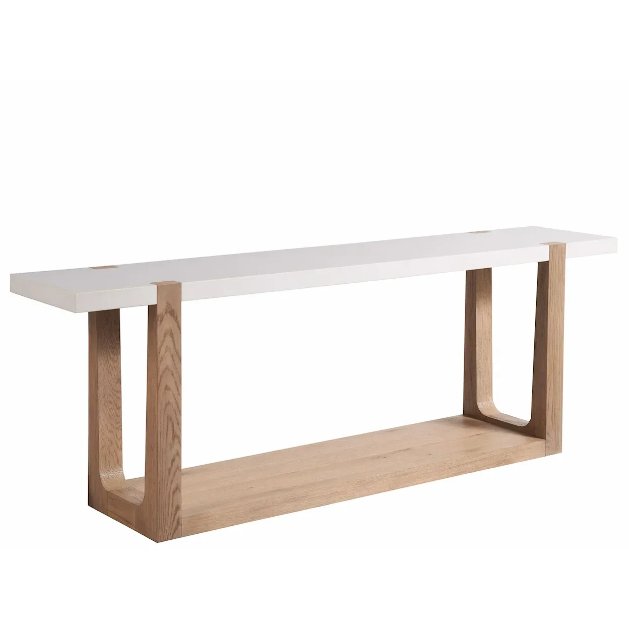 White quartz top and light brown oak wood console table