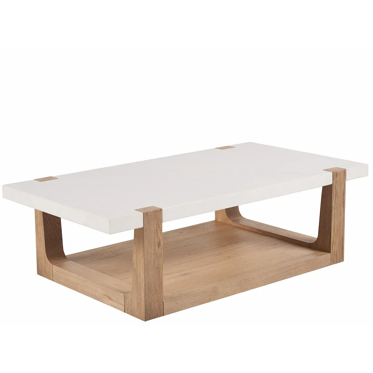 White Quartz Coffee Table With light BrownOak Wood Base