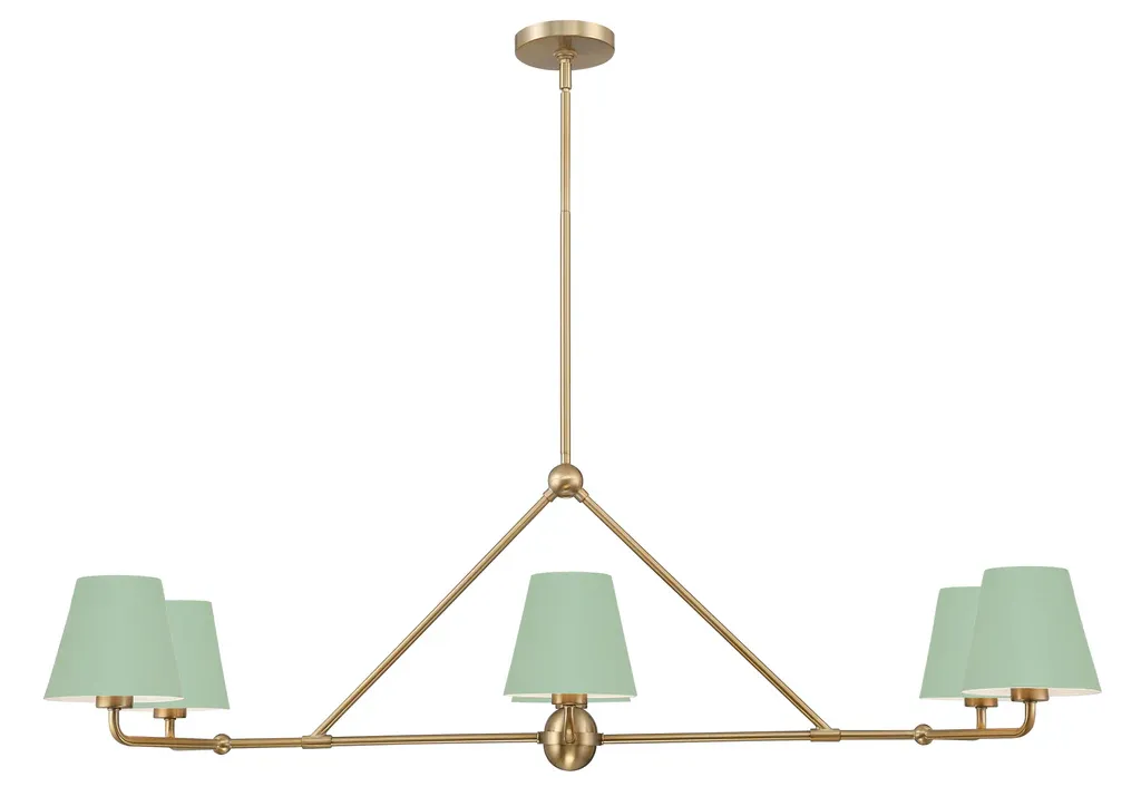 Minimalist Gold and Green 6-Light Linear Chandelier