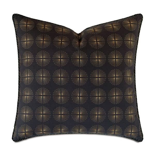 Geometric Embroidered Decorative Pillow in Black and Gold