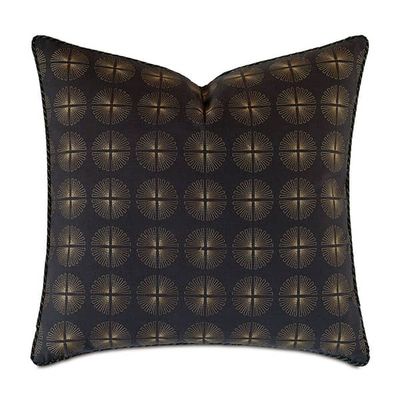 Geometric Embroidered Decorative Pillow in Black and Gold